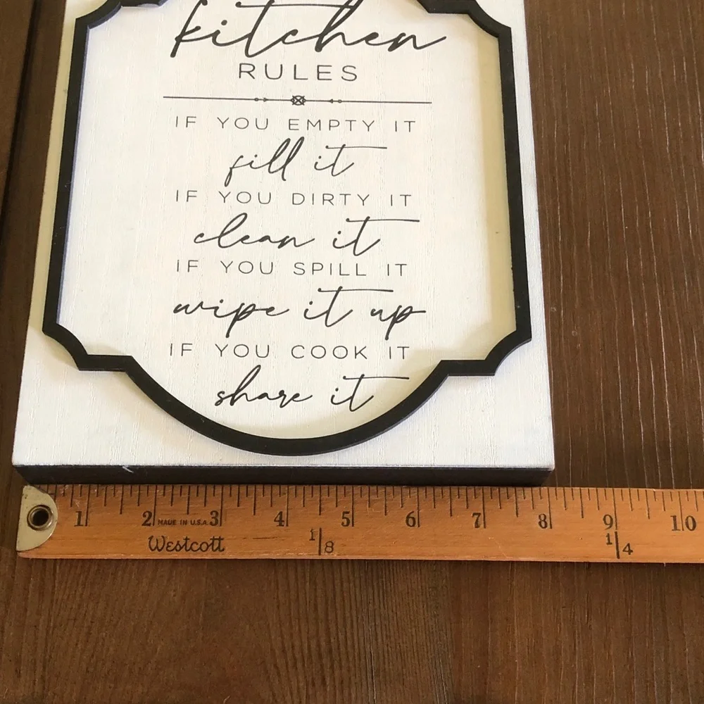Kitchen Rules Wall Sign - Black & White